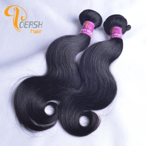 Poersh Hair Diamond Grade Unprocessed Raw Virgin Hair Top Quality 1B Natural Black Color Body Wave 2Pcs/Lot Human Hair Weft