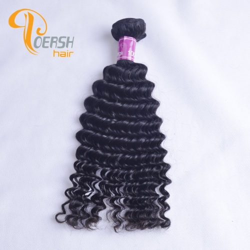 Poersh Hair 8A Unprocessed Raw Virgin Hair Top Quality 1B Natural Black Color Deep Wave 1Pc/Lot Human Hair Weft
