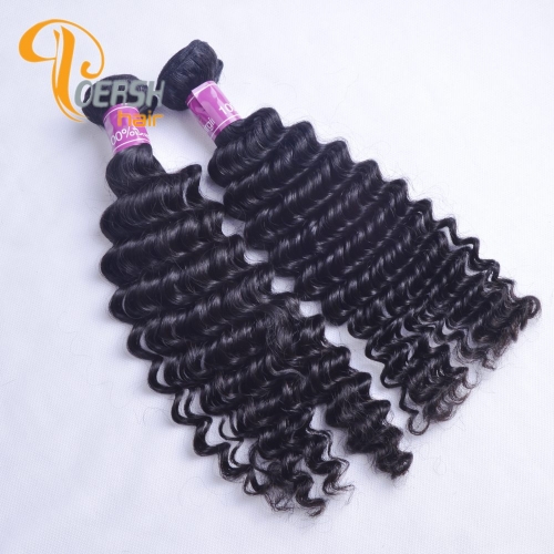 Poersh Hair Diamond Grade Unprocessed Raw Virgin Hair Top Quality 1B Natural Black Color Deep Wave 2Pcs/Lot Human Hair Weft