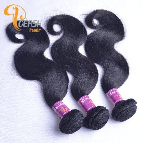 Poersh Hair 8A Unprocessed Raw Virgin Hair Top Quality 1B Natural Black Color Body Wave 3Pcs/Lot Human Hair Weft