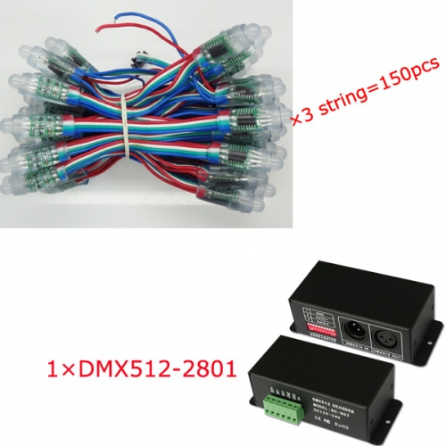 150pcs 5V ws2801 12mm pixel string and DMX-2801 decoder