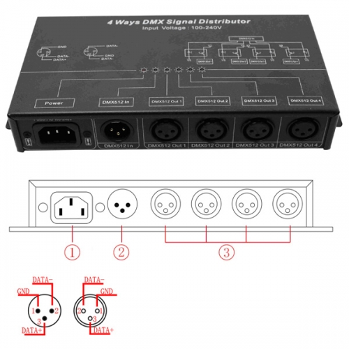 4×output port professional DMX512 signal splitter