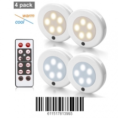 Focondot Puck Light, Wireless Under Cabinet Light with Remote Control, Brightness Adjustable and Two Switchable Different Color, for Kitchen(4 Pack)