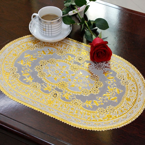 PVC 30*46cm gold lace oval placemat, oval vinyl lace placemats