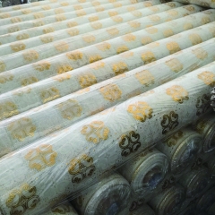 137cm width Gold PVC crochet table cloth on rolls