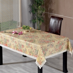 PVC embossed gold table cloth with Lace Border