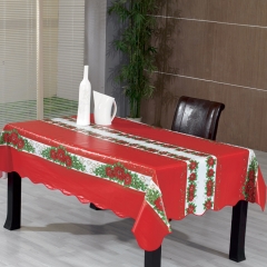 new design christmas plastic tablecloth PVC with flannel backing