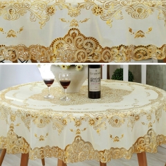 PVC lace with gold 132 round table cloth, gold table runner