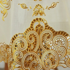 cheap gold pvc material plastic lace tablecloth China factory