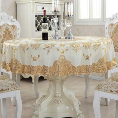 PVC lace with gold 132 round table cloth, gold table runner