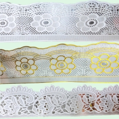 PVC lace work roll with gold, silver, white, beige, Lace border factory
