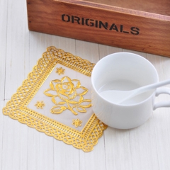 12.5*12.5cm PVC lace gold or silver tablemat design summary