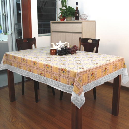 2“ lace border PVC with flannel tablecloth summary design
