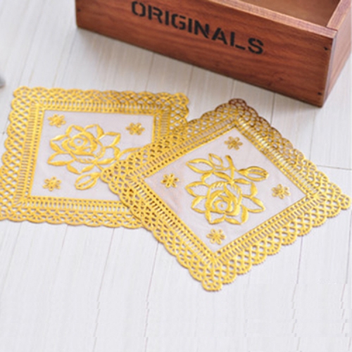 12.5*12.5cm PVC lace gold or silver tablemat design summary