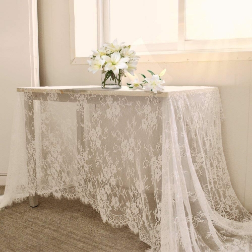 Rustic White Lace Tablecloth 60 X120 Inch Embroidered Lace Tablecloth Overlay for Wedding Reception Christmas Decorationsr Spring Summer Outdoor Party