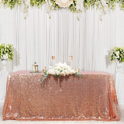 Rose Gold Sequin Tablecloth Valentine's Table Cloth Christmas 60x102-Inch Seamless Tablecloths Sequined Fabric Rectangle Overlays for Birthday Party E