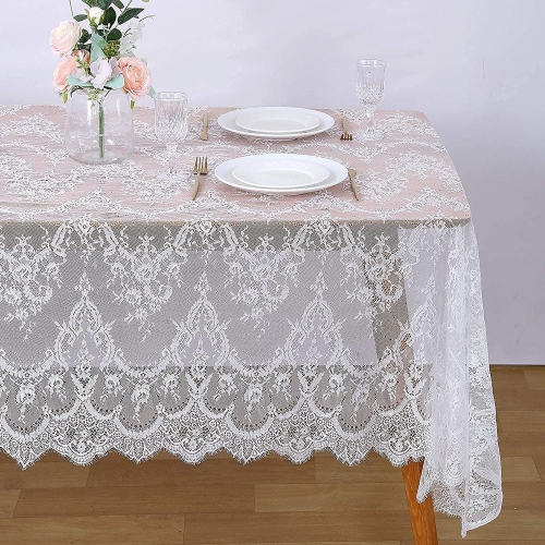 SoarDream White Lace Tablecloth Exquisite Wedding Tablecloth Lace Fabric 60x120 inches Vintage Lace Overlay Rectangle Outdoor Party Event Decoration C