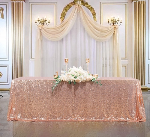 SoarDream Rose Gold Sequin Tablecloth 90x132inch Rectangle Sparkle Tablecloth Glitz Tablecloth Christmas Table Cloth Sequin Fabric Tablecloth