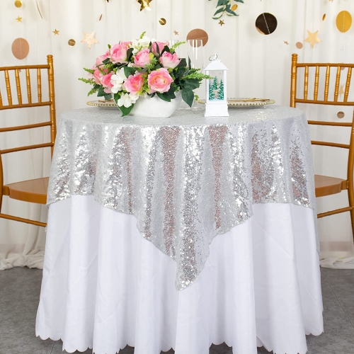 SoarDream Sequin Tablecloth Wedding Table Decoration 50x50 Inches Square Table Fabric Thanksgiving Table Cloth Sparkle Overlays