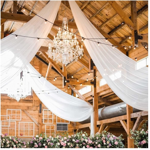 SoarDream Wedding Chiffon Ceiling Drapes 2 Panels 5ftx10ft White Long Arch Draping Fabric Sheer Swag Drapes
