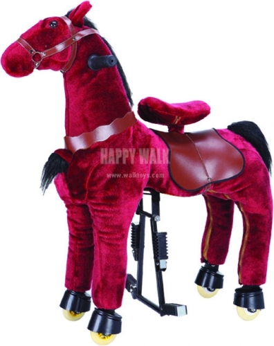 Purplish Red Walking Animal plush ride on horse toy for playground
