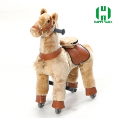 Light Brown Hair Walking Animal plush Mechanical ride on horse toy for playground