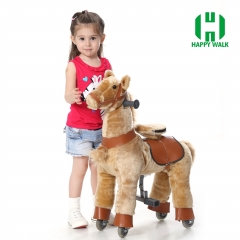 Light Brown Hair Walking Animal plush Mechanical ride on horse toy for playground