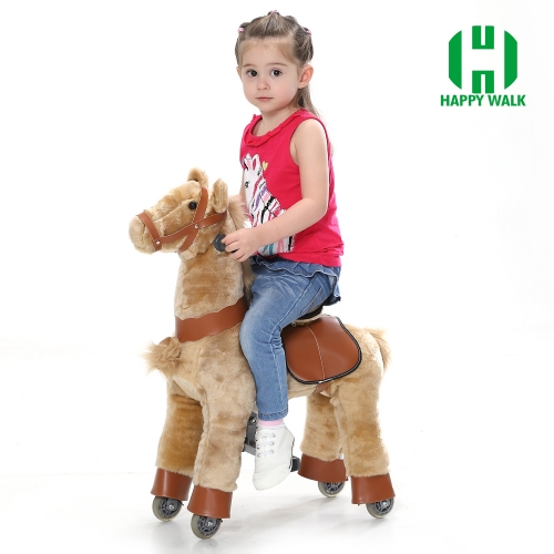 Light Brown Hair Walking Animal plush Mechanical ride on horse toy for playground