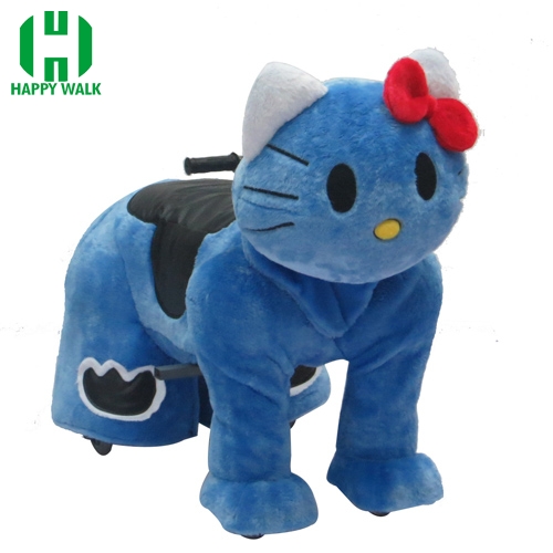 Blue Kitty Cat Electric Walking Animal Ride for Kids Plush Animal Ride On Toy for Playground