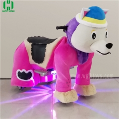 Pink dog spotlight Plush Electric Animal Riding Scooters