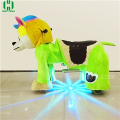 Green Wolf Dog Electric Ride on Stuffed Animal Toys at the Mall