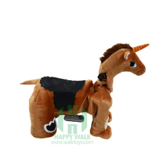 Brown Unicorn Wild Animal Electric Walking Animal Ride for Kids Plush Animal Ride On Toy for Playground