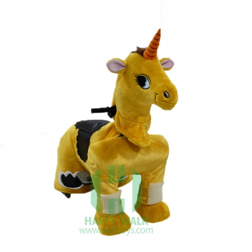 Yellow Unicorn Wild Animal Electric Walking Animal Ride for Kids Plush Animal Ride On Toy for Playground