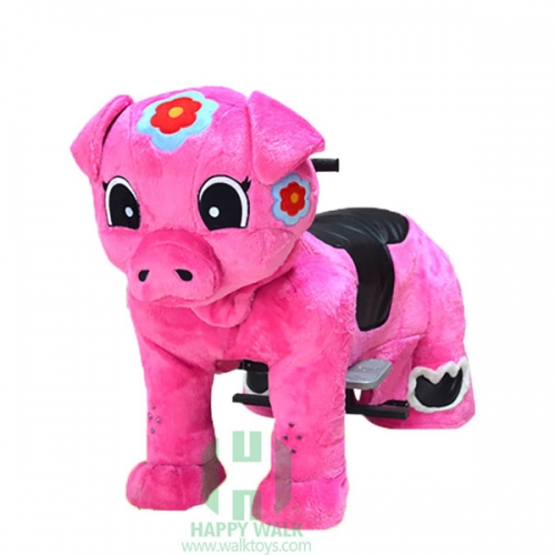 Pink Piggy Wild Animal Electric Walking Animal Ride for Kids Plush Animal Ride On Toy for Playground