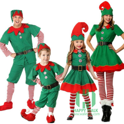 Halloween Adult Kid Xmas Christmas Elf Costume Santa Fancy Dress Up