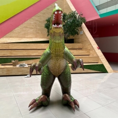 Realistic green tall thin dinosaur costume nylon smooth material custom inflatable dinosaur mascot costume