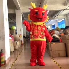 Happy Island 2024 Chinese new year costume dragon mascot costume with Tang suit