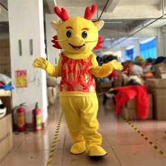 Happy Island 2024 Chinese new year costume dragon mascot costume with Tang suit