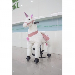 Children baby mechanical riding horse toy plush ride on walking unicorn toy