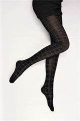 40D Print Glitter Grid Pantyhose