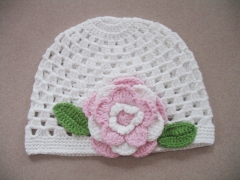 Hand-Knit Baby Girl Floral Beanie