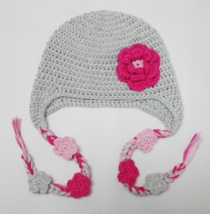 Hand-Knit Baby Girl Floral Trapper Hat