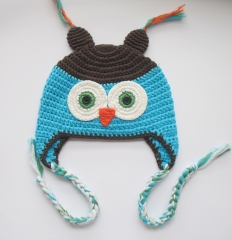 Hand-Knit Baby Owl Trapper Hat