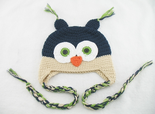 Hand-Knit Baby Owl Trapper Hat