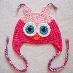 Hand-Knit Baby Girl Owl Trapper Hat