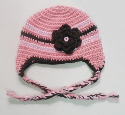 Hand-Knit Baby Girl Floral Trapper Hat