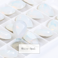 White Opal Teardrop Pointback Rhinestone