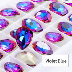 Violet Blue Teardrop Pointback Rhinestone