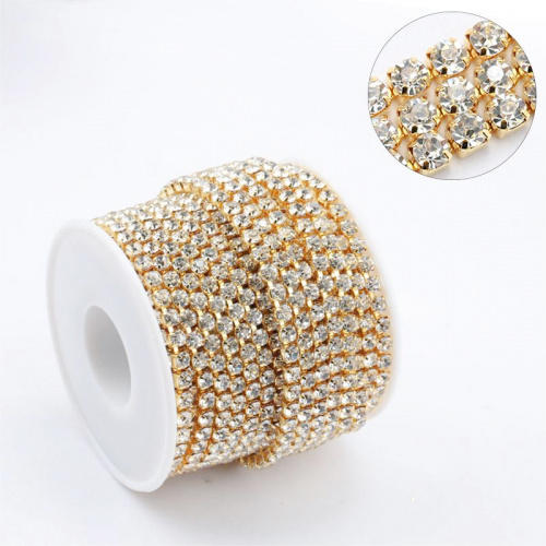 Gold + Crystal Colse Quality Single Row Rhinestone Cup Chain