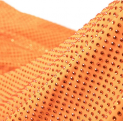 150CM Width Spandex Fabric With Full of Rhinestone Orange Color